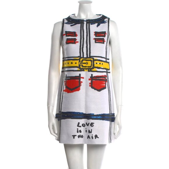 Alice + Olivia Love Is In The Air Trompe L'oeil WHITE BLUE MINI SHIFT DRESS 8 - Picture 6 of 15